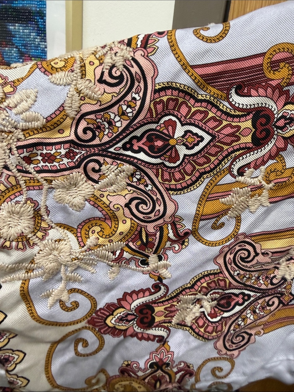 Johnny Was REVERSIBLE Boho Paisley Long Open-Front Coatigan in Cream & Rust - Picture 6 of 17